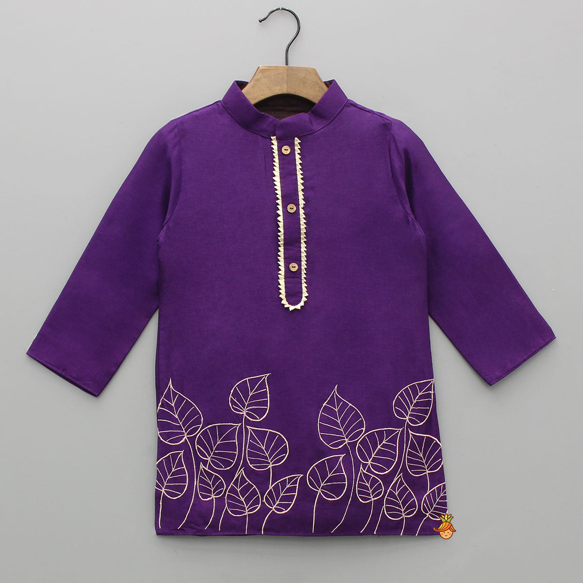 Pre Order: Purple Leaf Embroidered Kurta With Pyjama
