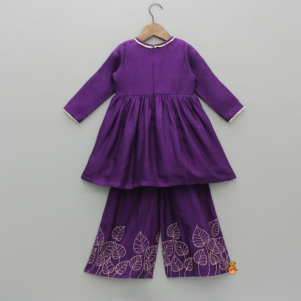 Pre Order: Leaf Embroidered Kurti With Matching Embroidered Palazzo And Dupatta