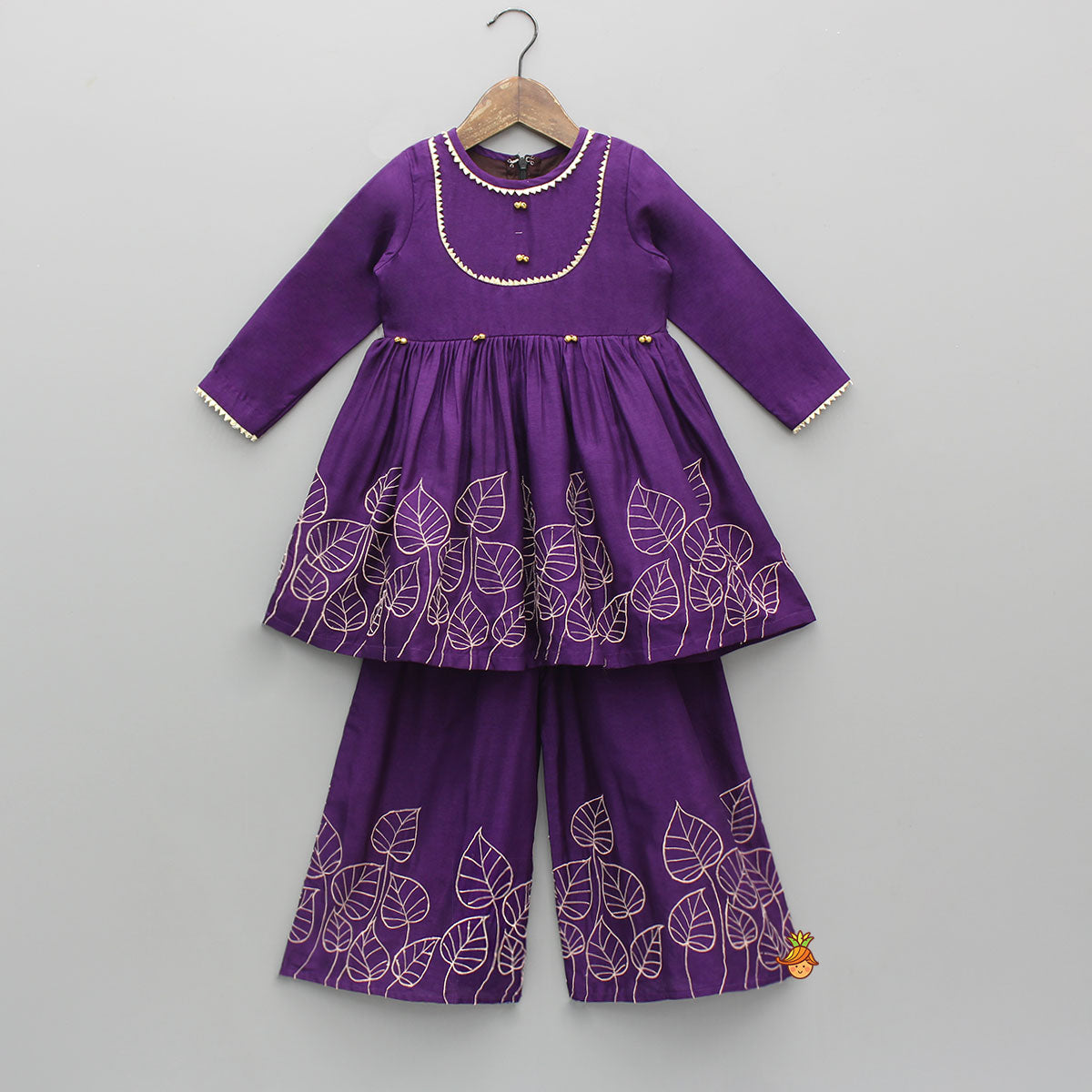 Pre Order: Leaf Embroidered Kurti With Matching Embroidered Palazzo And Dupatta
