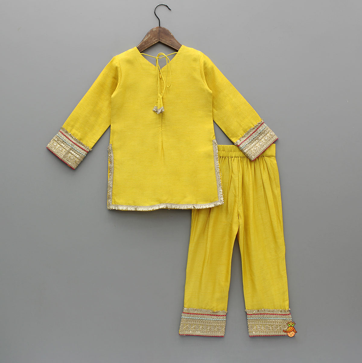 Pre Order: Lace Adorned Kurti With Matching Pant And Dupatta