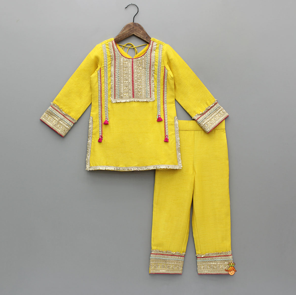 Pre Order: Lace Adorned Kurti With Matching Pant And Dupatta