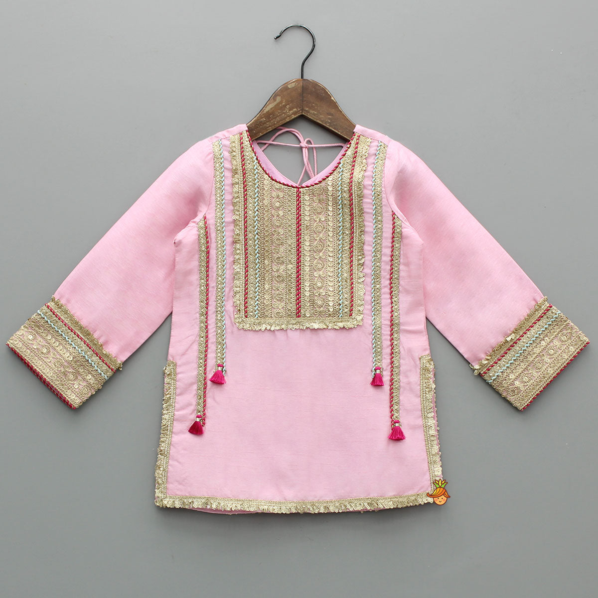 Pre Order: Elegant Lace Adorned Kurti With Matching Pant And Dupatta