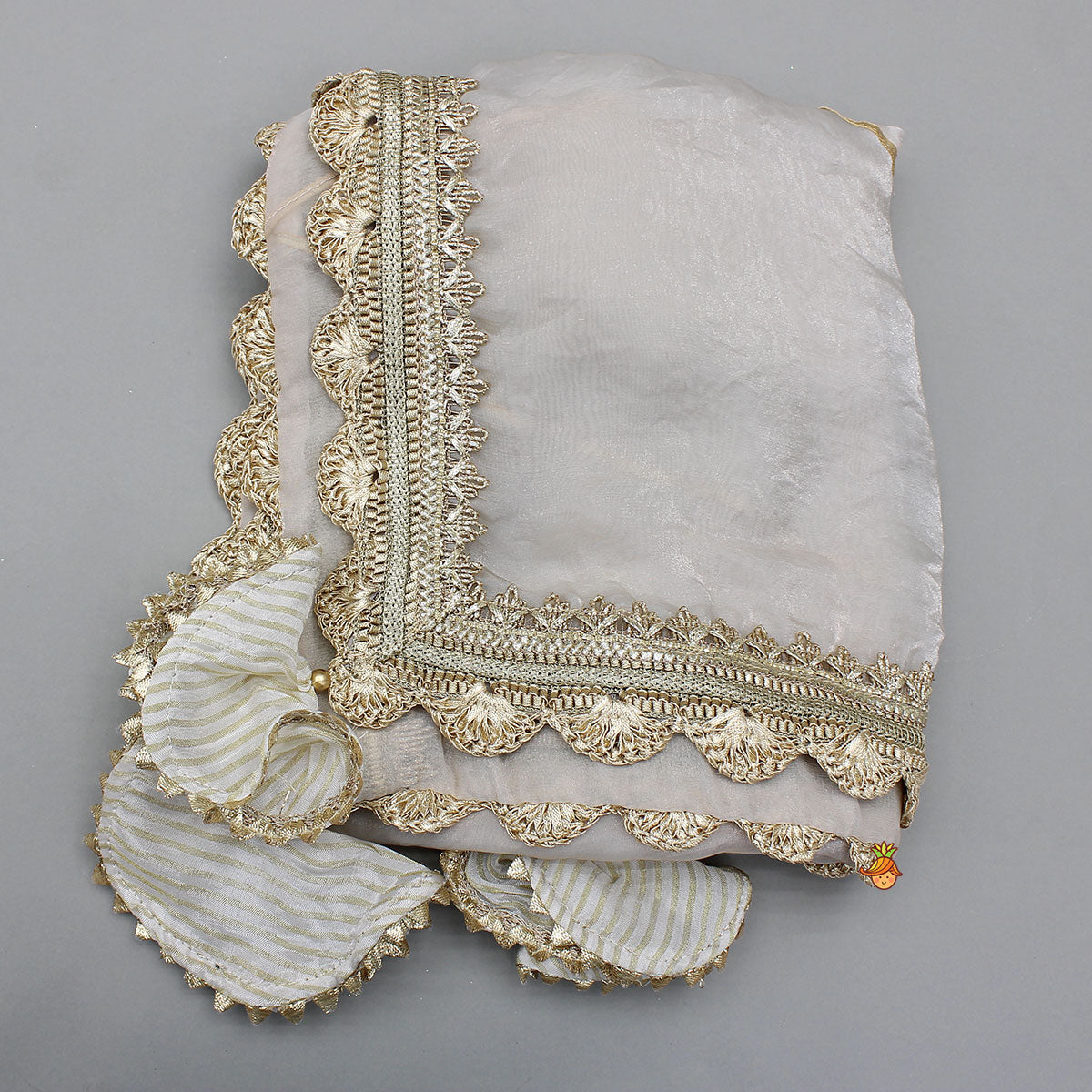 Pre Order: Brocade High-Low Top And Lehenga With Gota Lace Work Dupatta