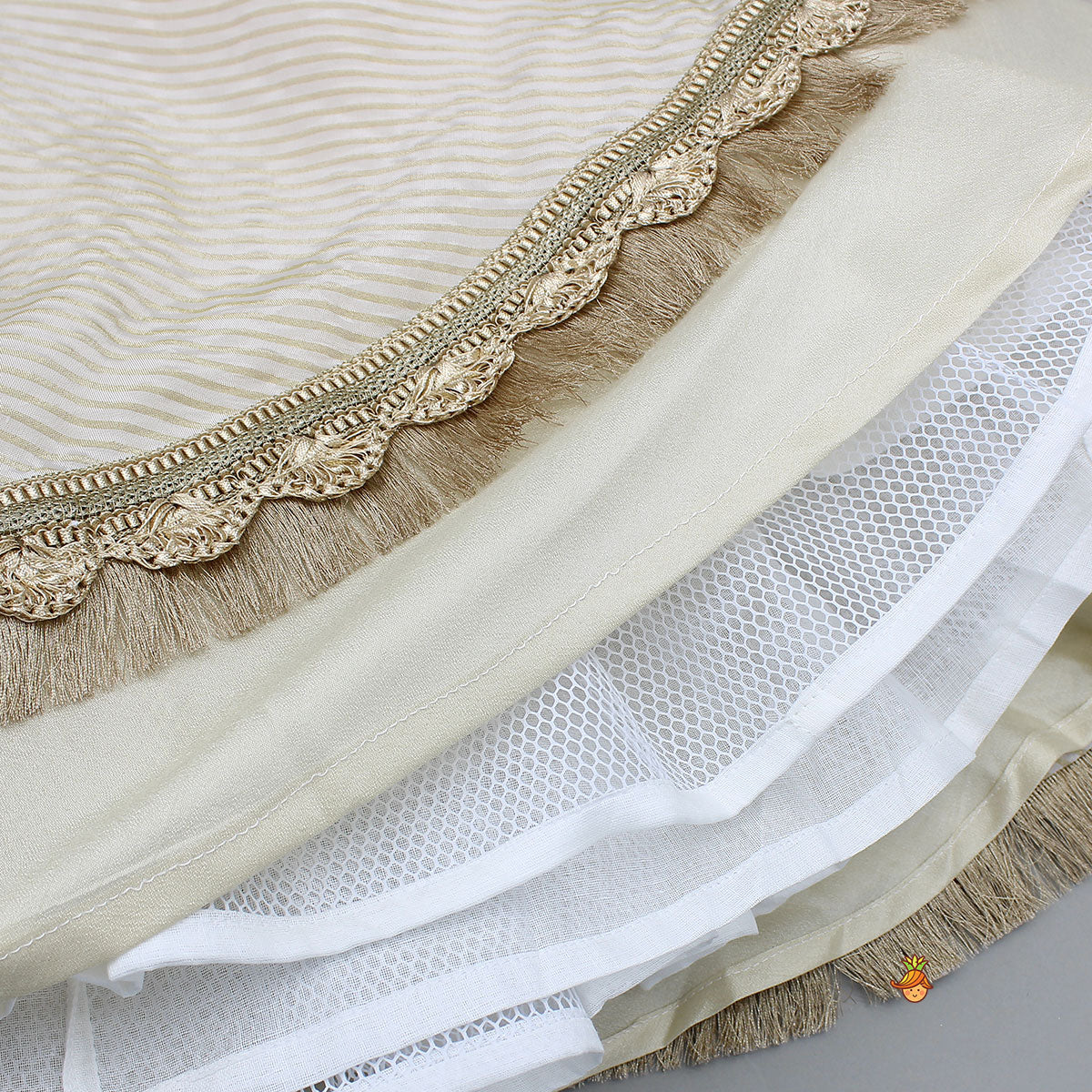 Pre Order: Brocade High-Low Top And Lehenga With Gota Lace Work Dupatta