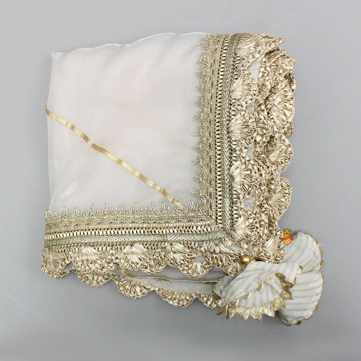 Pre Order: Brocade High-Low Top And Lehenga With Gota Lace Work Dupatta