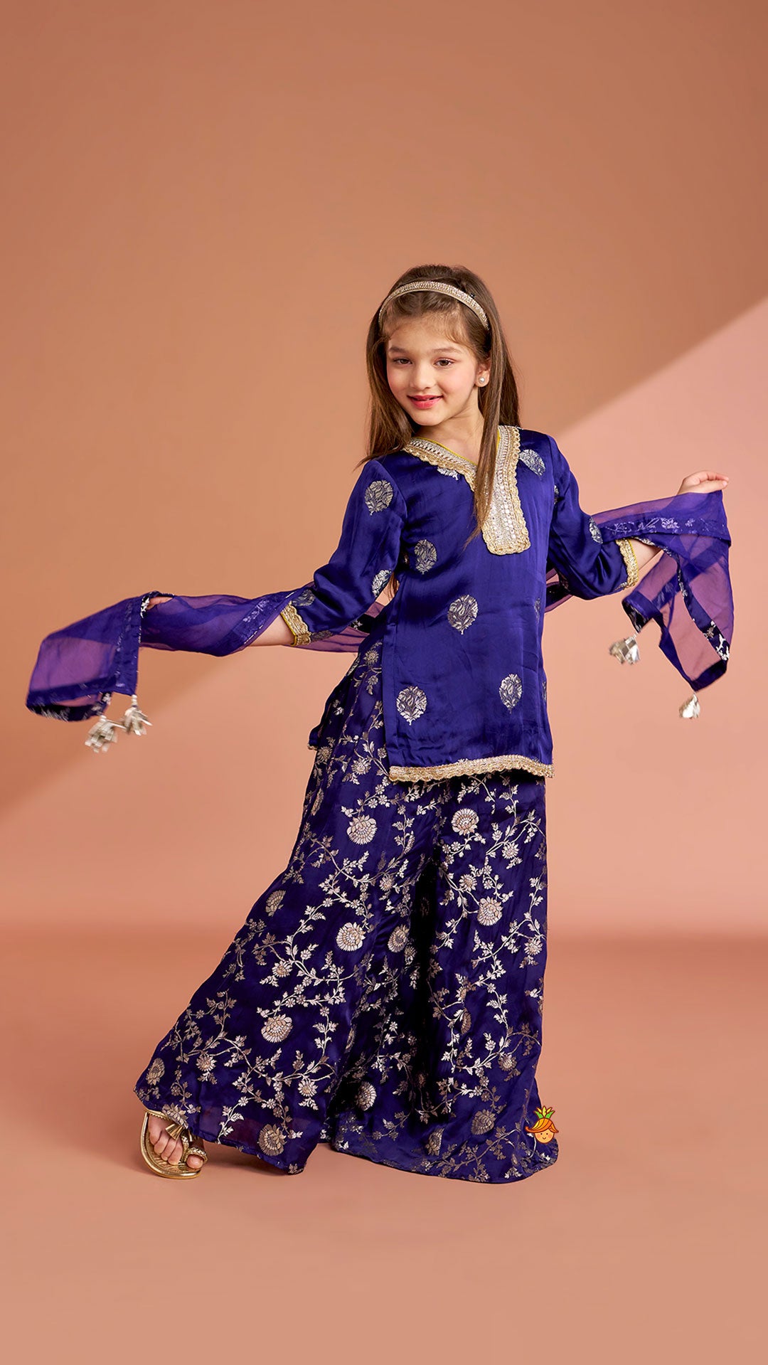Pre Order: Beautiful Lace Adorned Kurti With Floral Palazzo And Dupatta