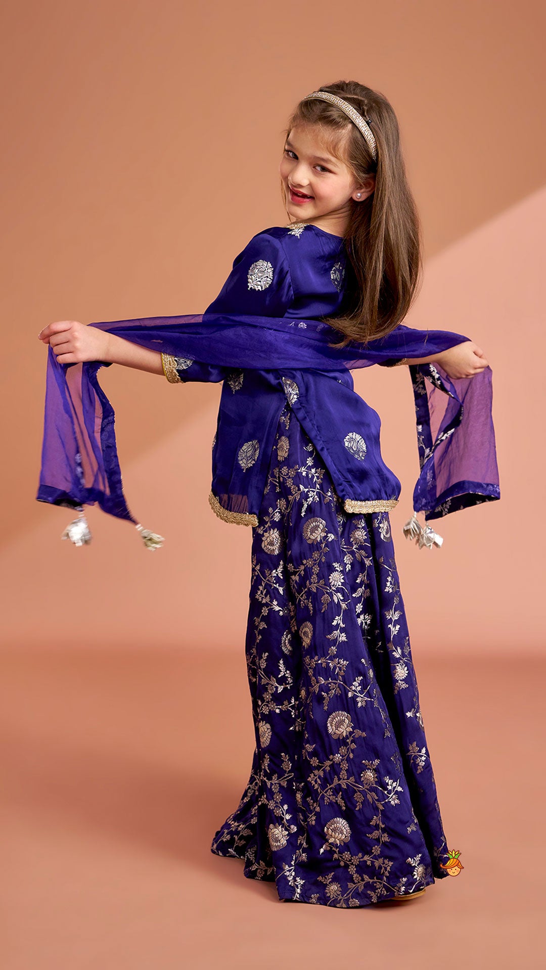 Pre Order: Beautiful Lace Adorned Kurti With Floral Palazzo And Dupatta