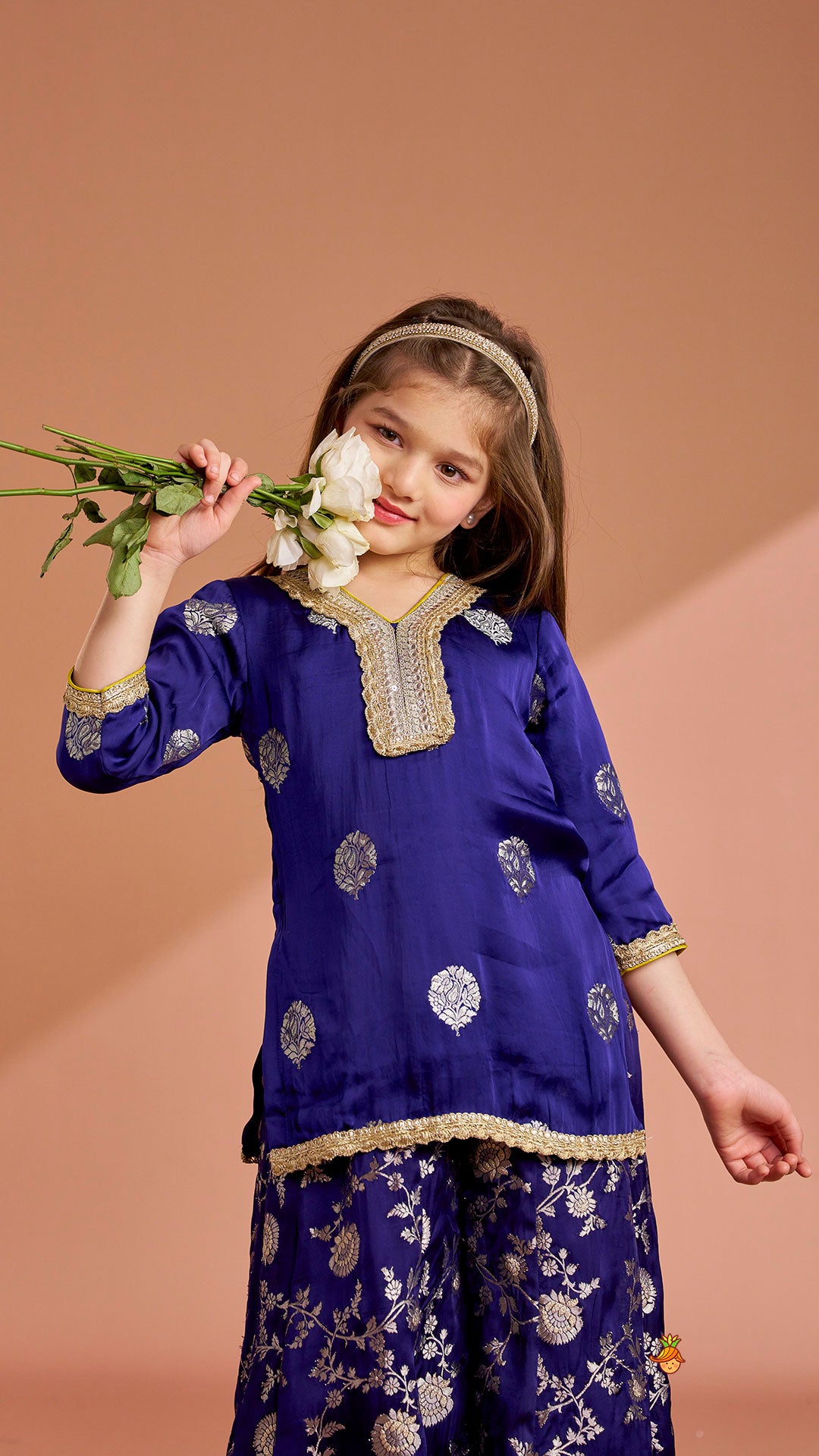 Pre Order: Beautiful Lace Adorned Kurti With Floral Palazzo And Dupatta