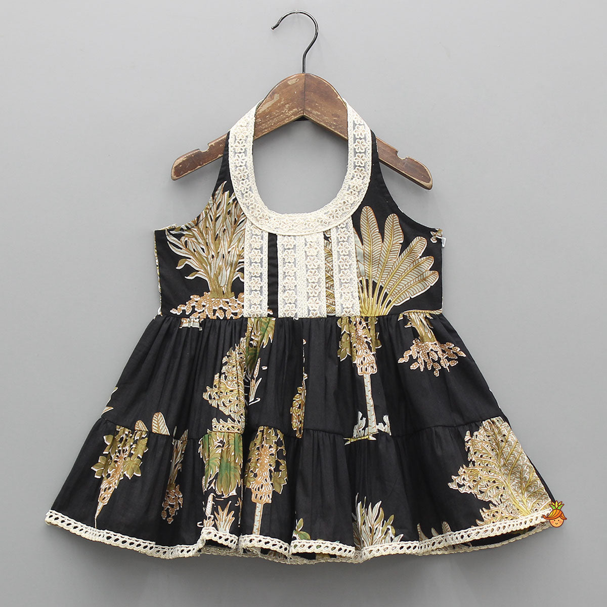 Floral Lace-Detail Halter Neck Kurti And Sharara