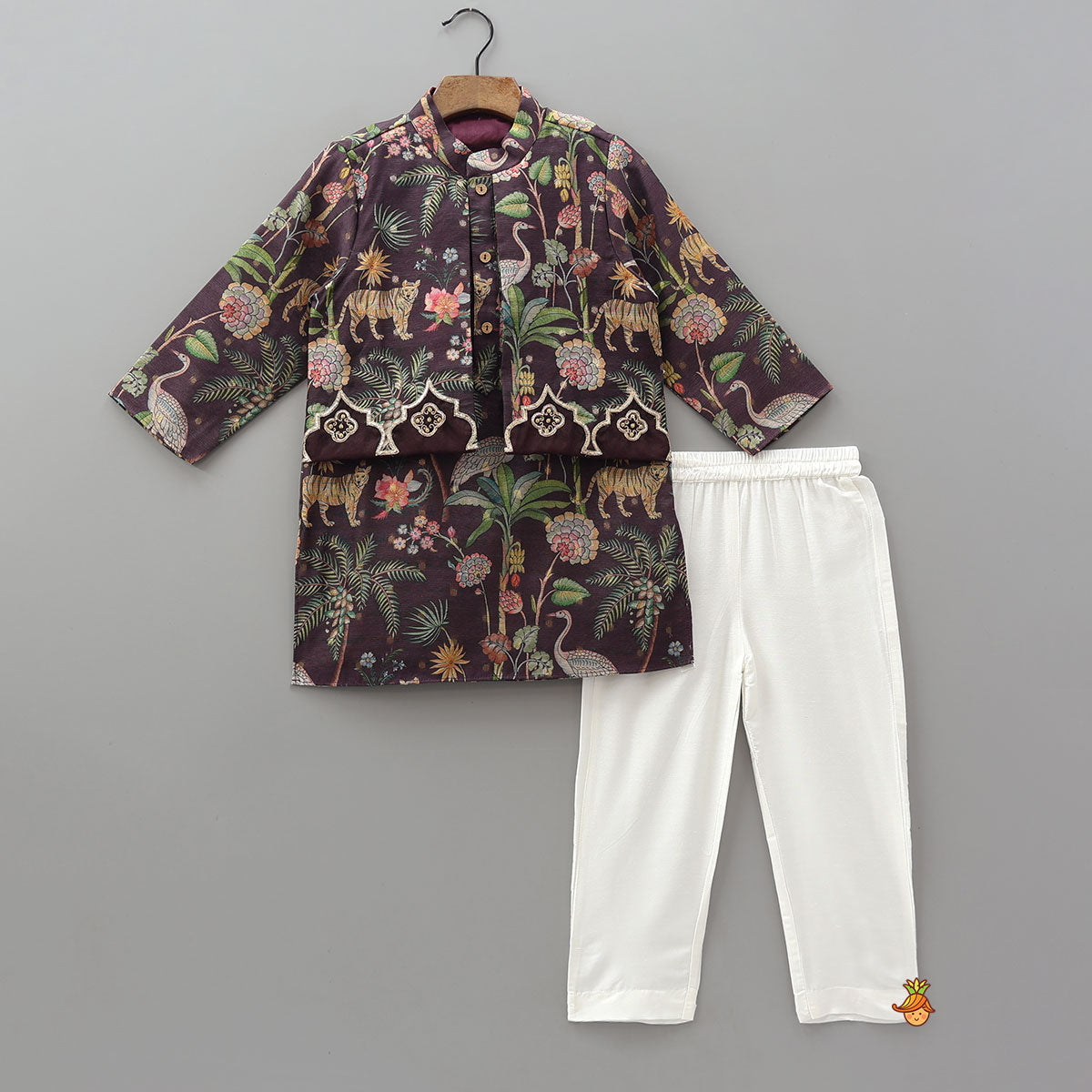 Pre Order: Jungle Printed Jacket Style Ethnic Kurta With Pyjama