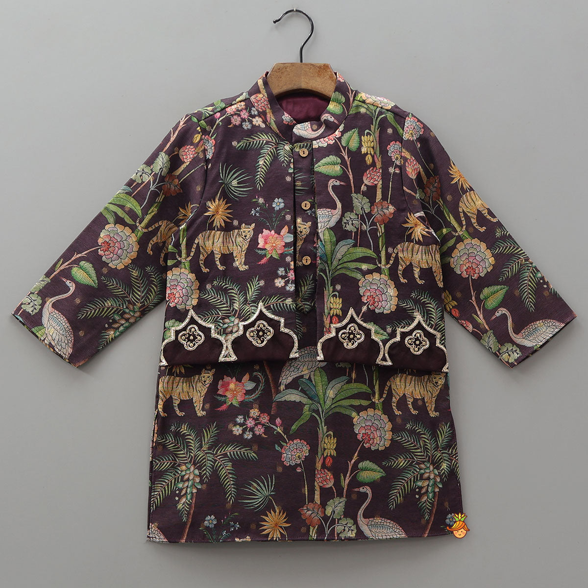 Pre Order: Jungle Printed Jacket Style Ethnic Kurta With Pyjama