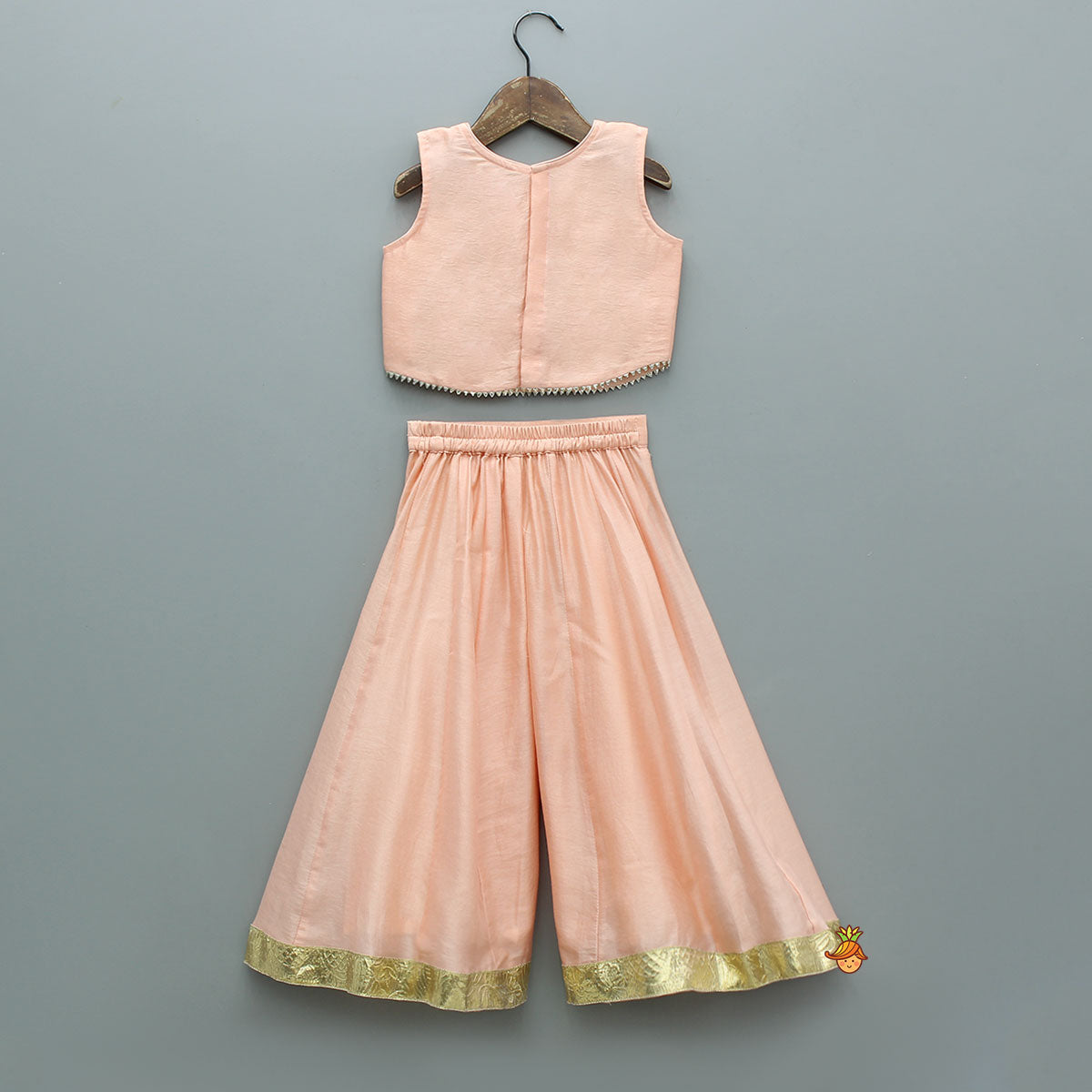 Pre Order: Faux Mirror Embellished Stylish Sleeveless Top With Palazzo And Potli Bag