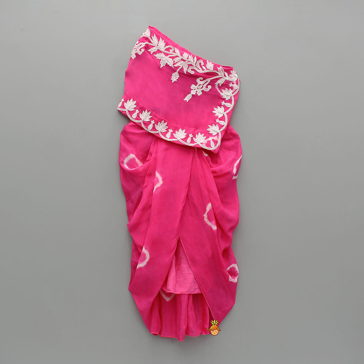 Pre Order: Crop Inner Top With Gorgeous Floral Embroidered One Shoulder Top And Draped Skirt