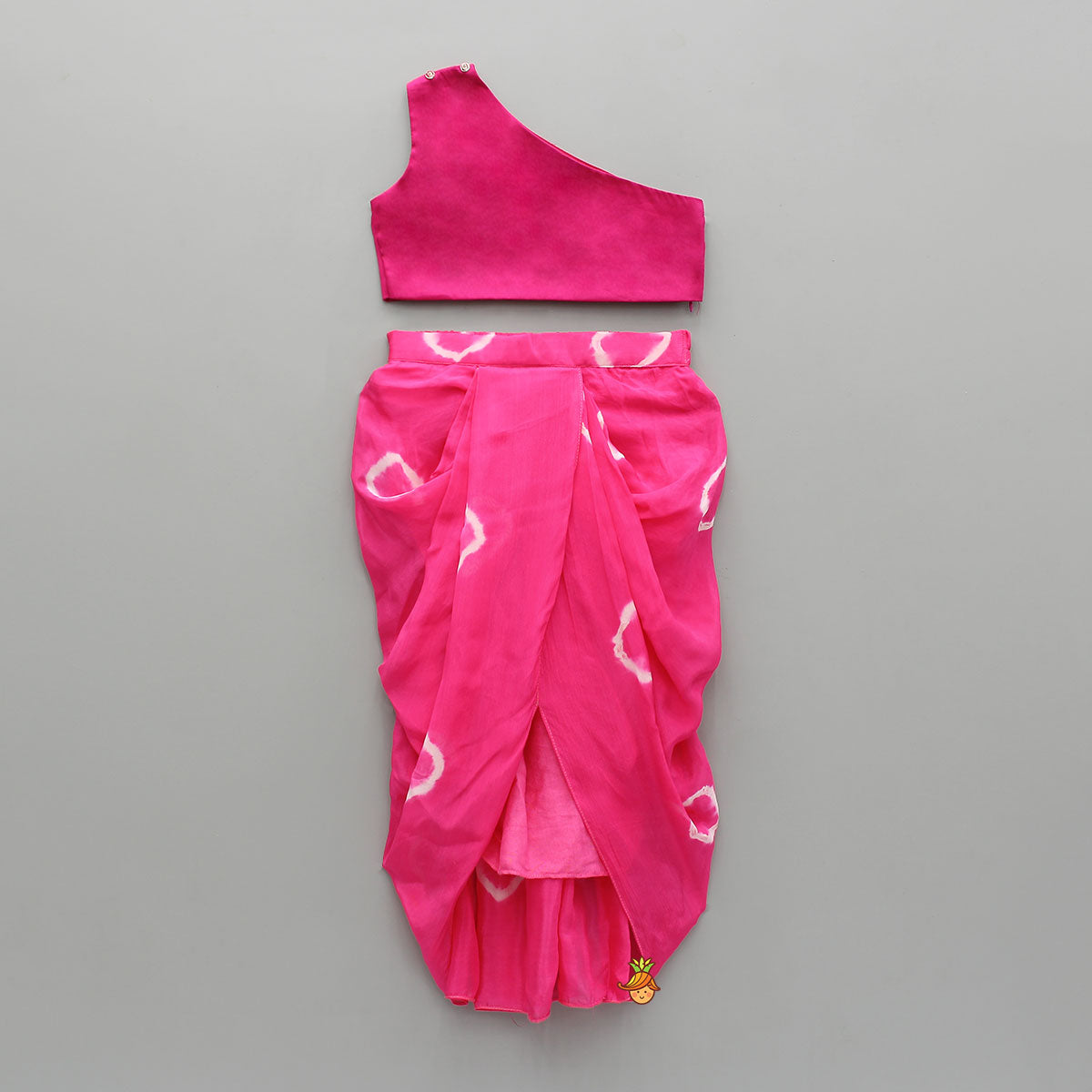 Pre Order: Crop Inner Top With Gorgeous Floral Embroidered One Shoulder Top And Draped Skirt