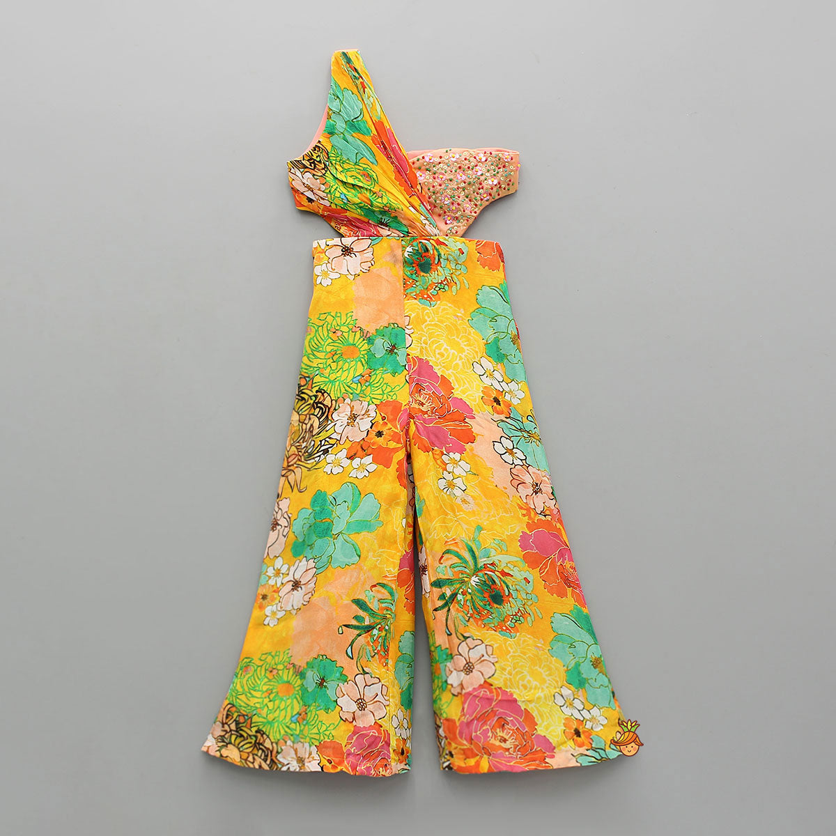 Pre Order: Stunning Floral Printed Bead Detailed One Shoulder Jumpsuit