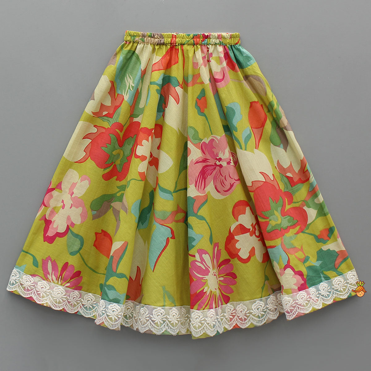 Pre Order: Floral Printed Knot-Designed Top And Lehenga