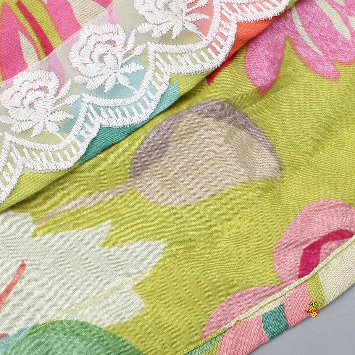 Pre Order: Floral Printed Knot-Designed Top And Lehenga