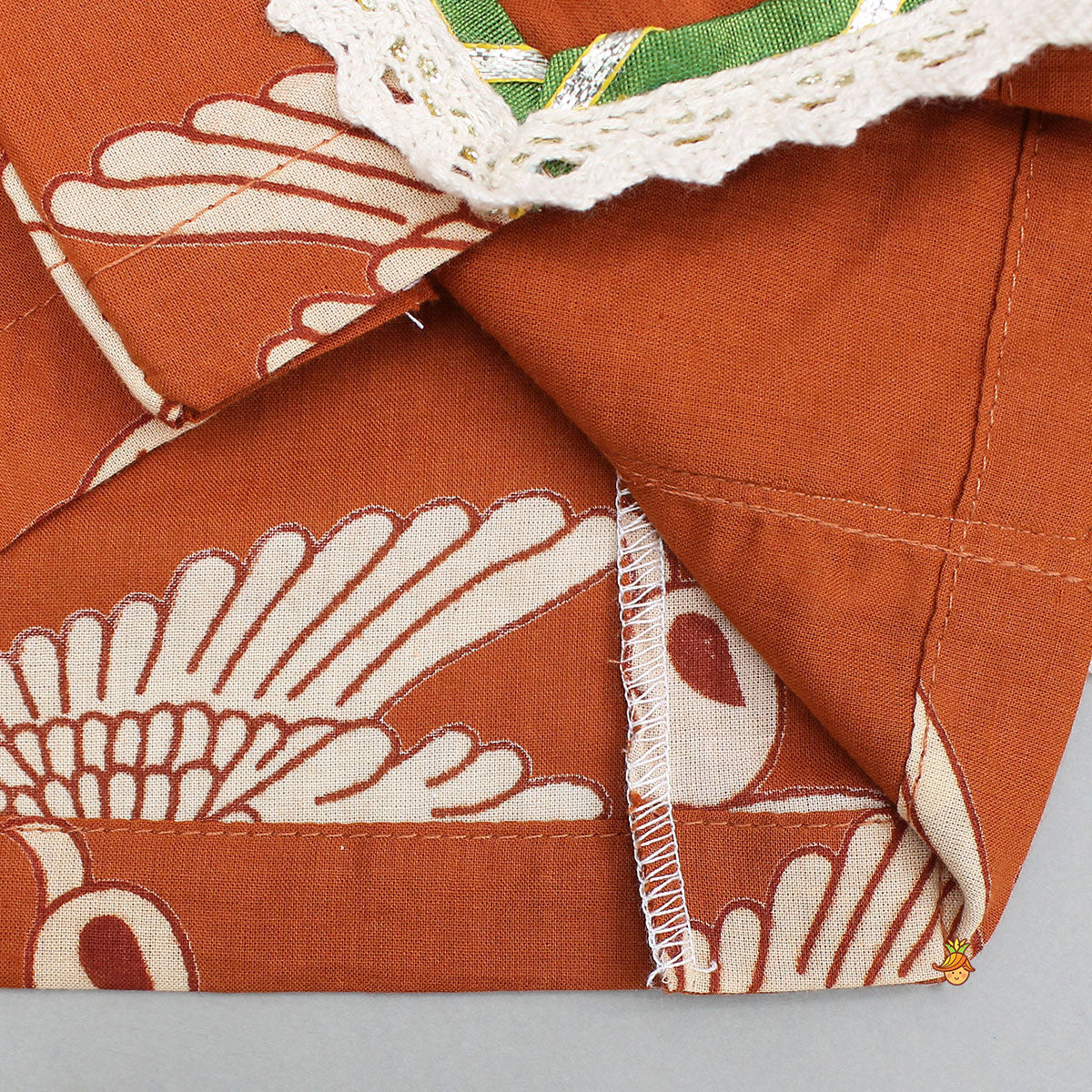 Pre Order: Bird-Printed Sleeveless Ethnic Top With Tiered Lehenga