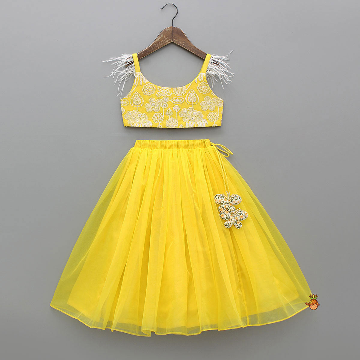 Pre Order: Thread Embroidered Strappy Crop Top And Lehenga