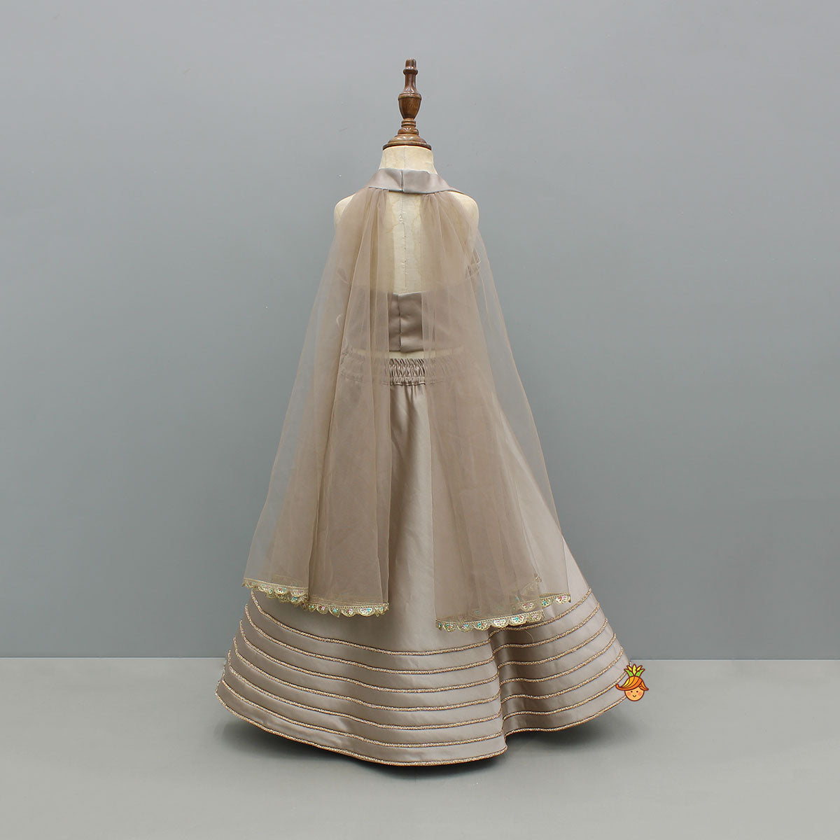 Pre Order: Stylish Halter Neck Cape Top And Lehenga