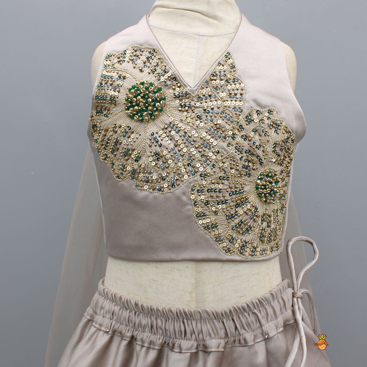Pre Order: Stylish Halter Neck Cape Top And Lehenga