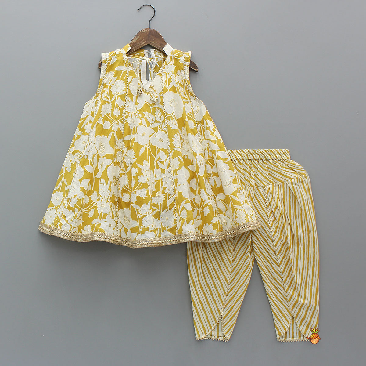 Pre Order: Floral Printed Flared Kurti And Dhoti-Style Pant