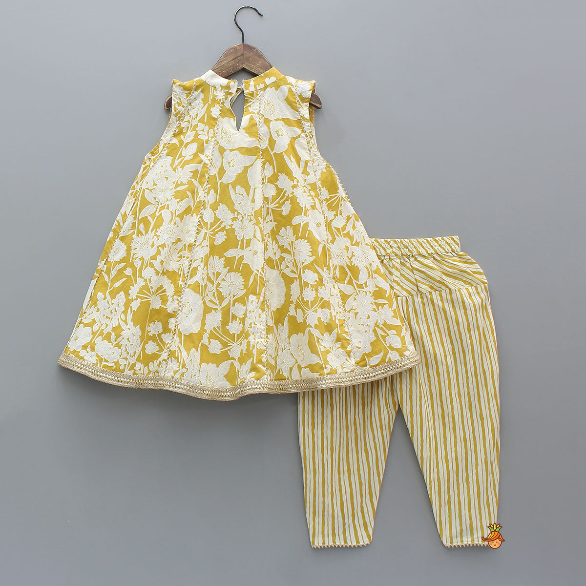 Pre Order: Floral Printed Flared Kurti And Dhoti-Style Pant