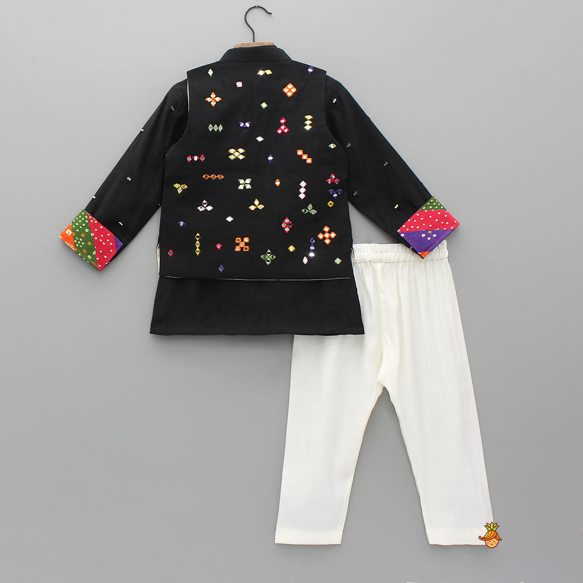 Pre Order: Mirror Work Kurta With Front-Open Jacket And Pyjama
