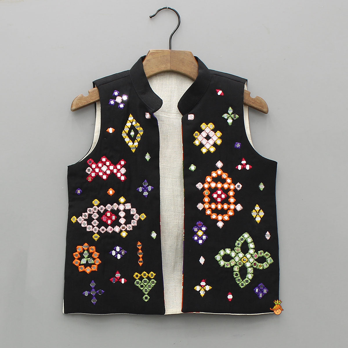 Pre Order: Mirror Work Kurta With Front-Open Jacket And Pyjama