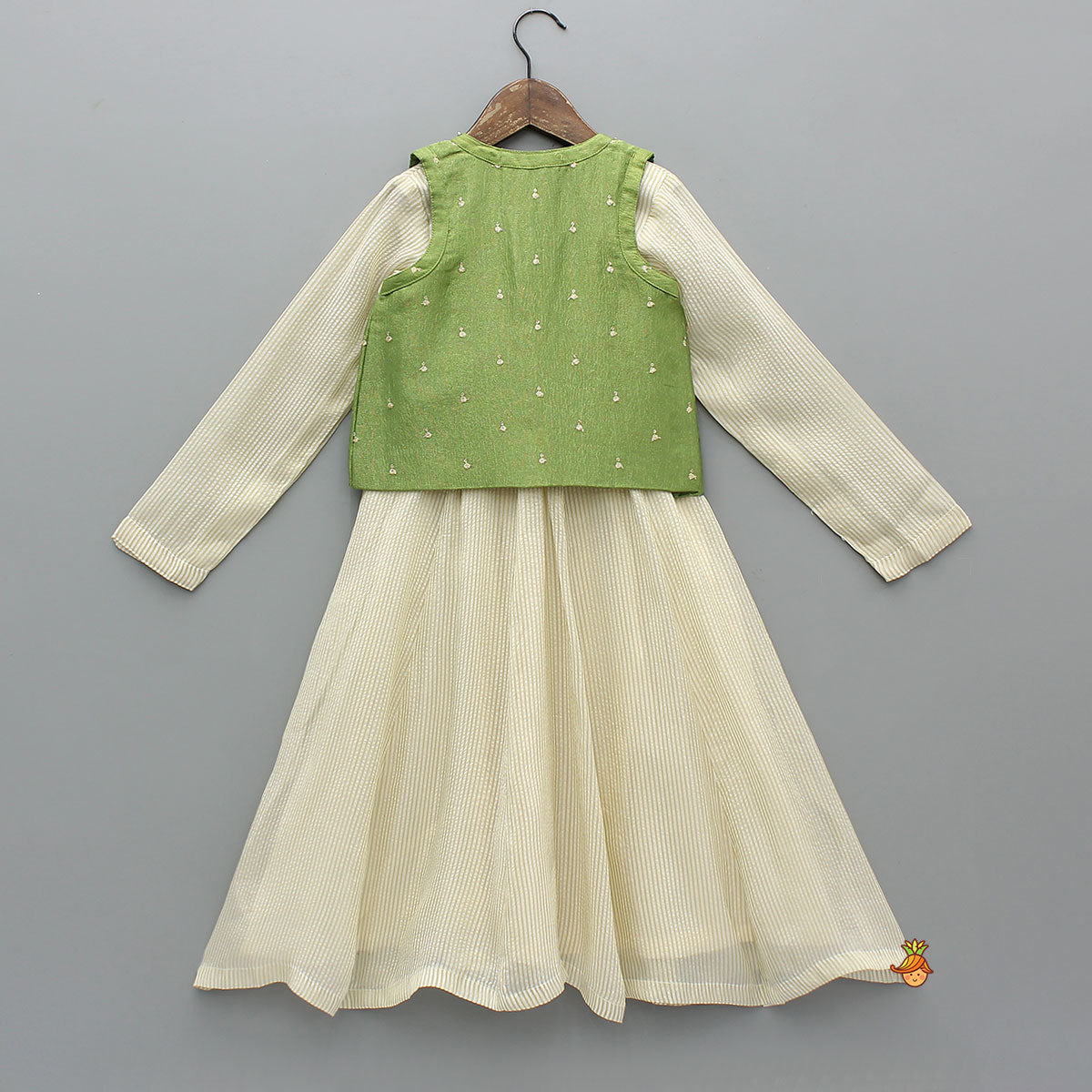 Pre Order: Striped Kurti With Shimmery Jacket