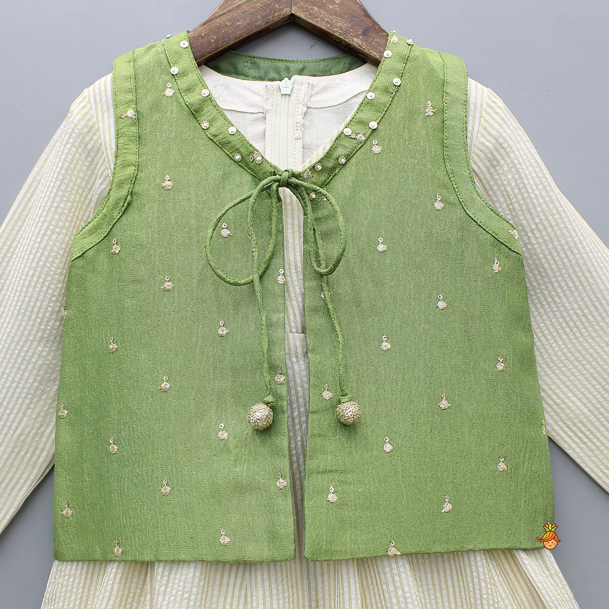 Pre Order: Striped Kurti With Shimmery Jacket