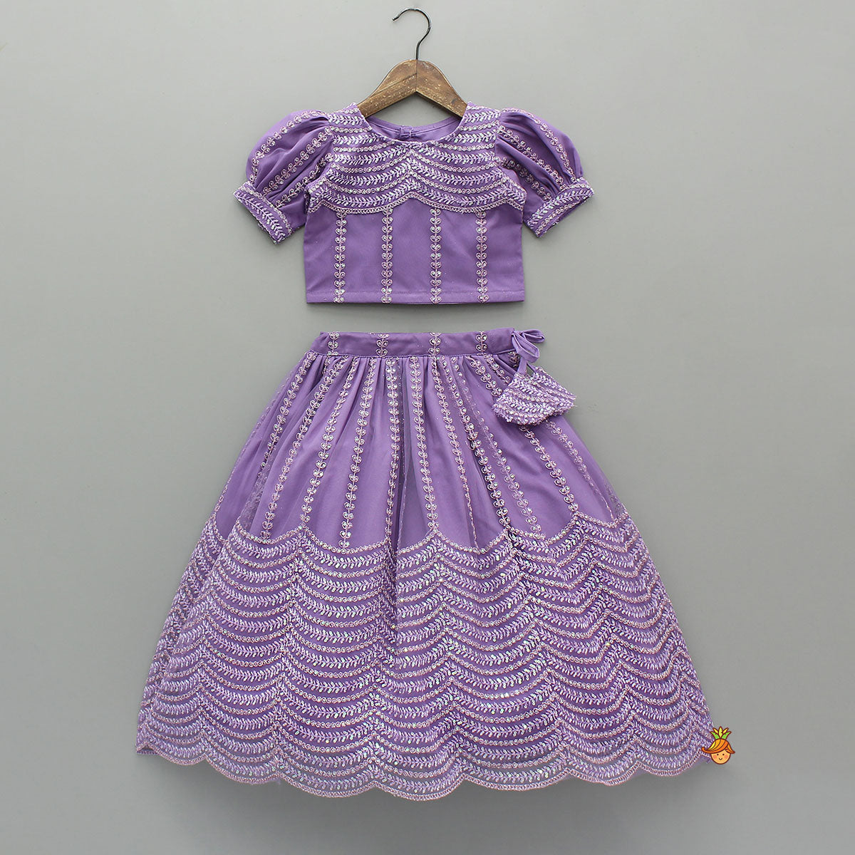 Pre Order: Sequin-Embroidered Glittery Top And Lehenga