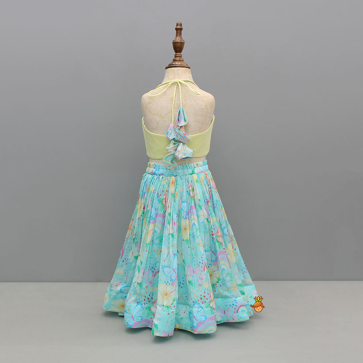 Cut-Dana Floral Embroidered Top With Printed Lehenga