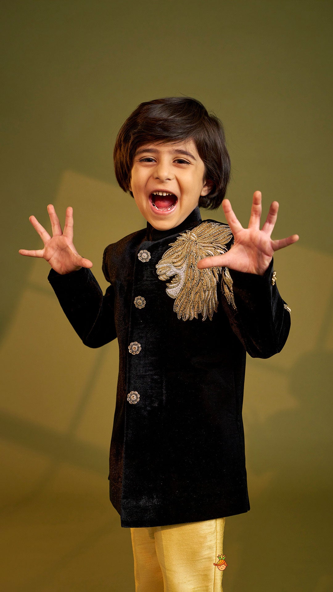 Stylish Zari Embroidered Velvet Sherwani With Pyjama