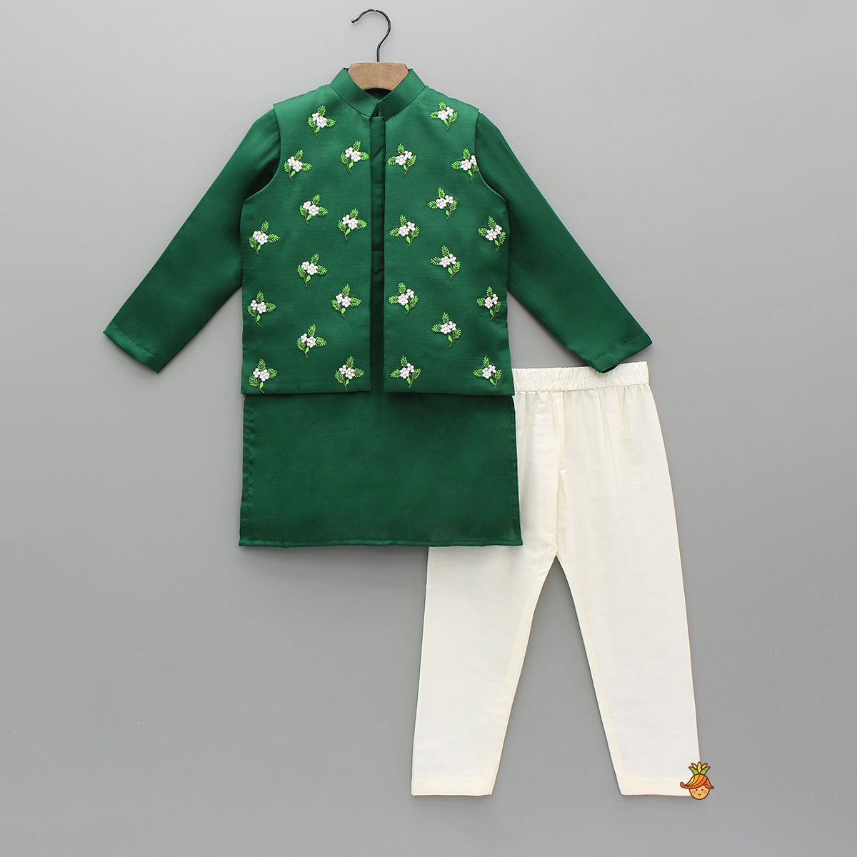 Pre Order: Ethnic Kurta With Floral-Embroidered Exquisite Jacket And Pyjama