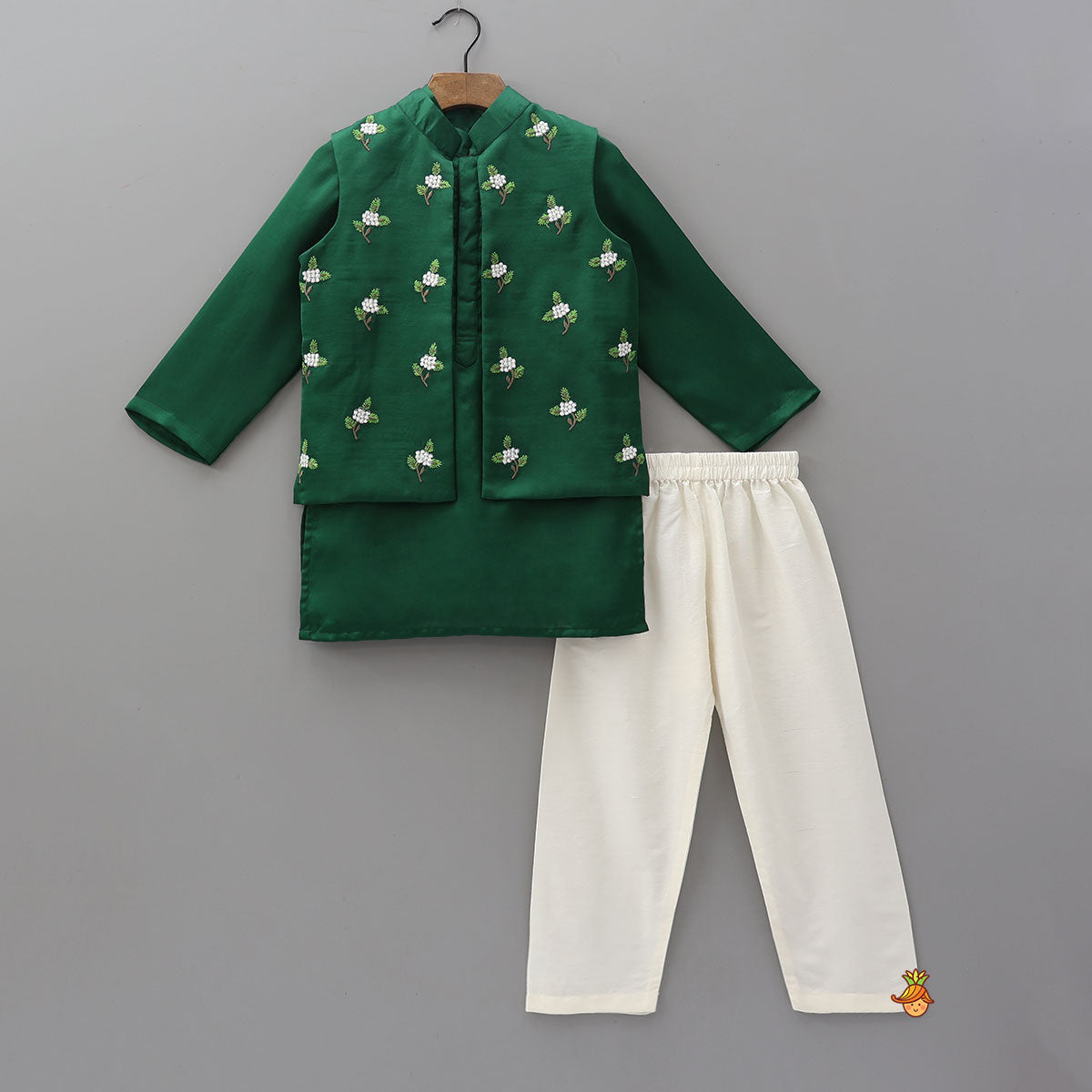 Pre Order: Ethnic Kurta With Floral-Embroidered Exquisite Jacket And Pyjama