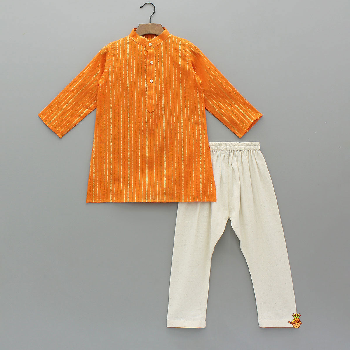 Lurex-Striped Kurta With Faux Mirror Work Jacket And Churidar