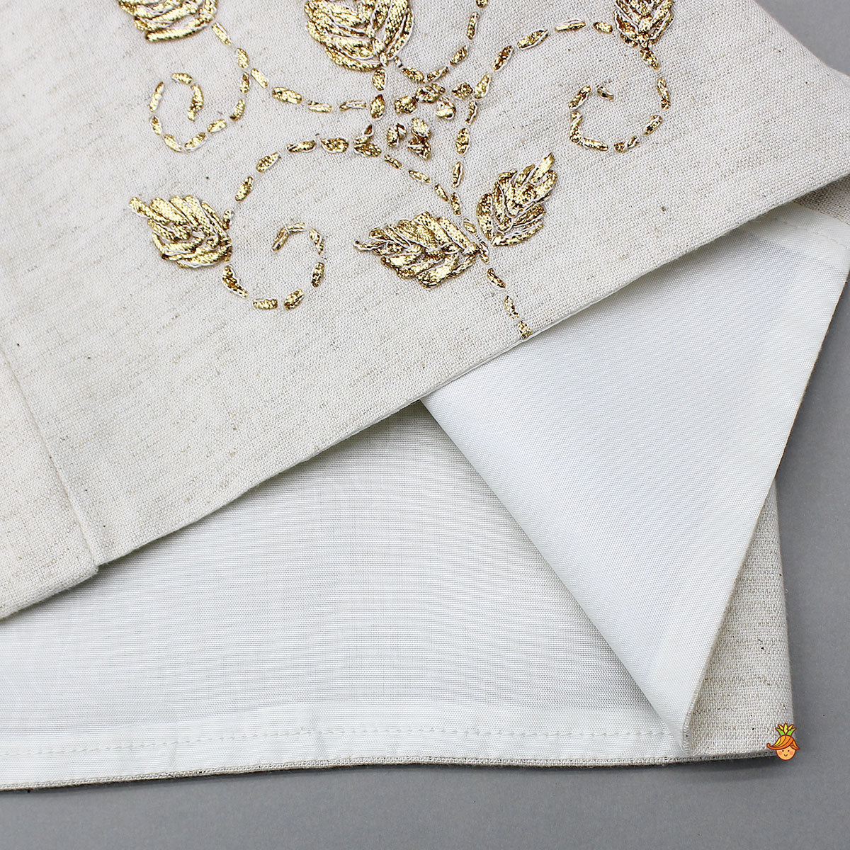 Lurex-Striped Kurta With Gota Leaf Work Jacket And Churidar