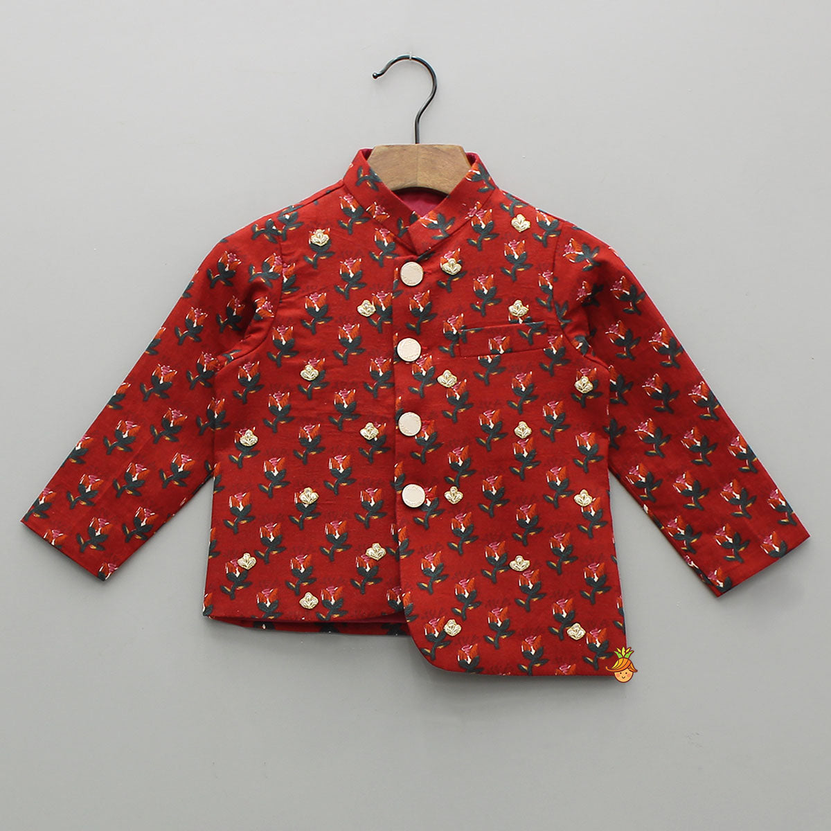 Pre Order: Kurta With Pocket-Detail Asymmetric Jacket And Pyjama