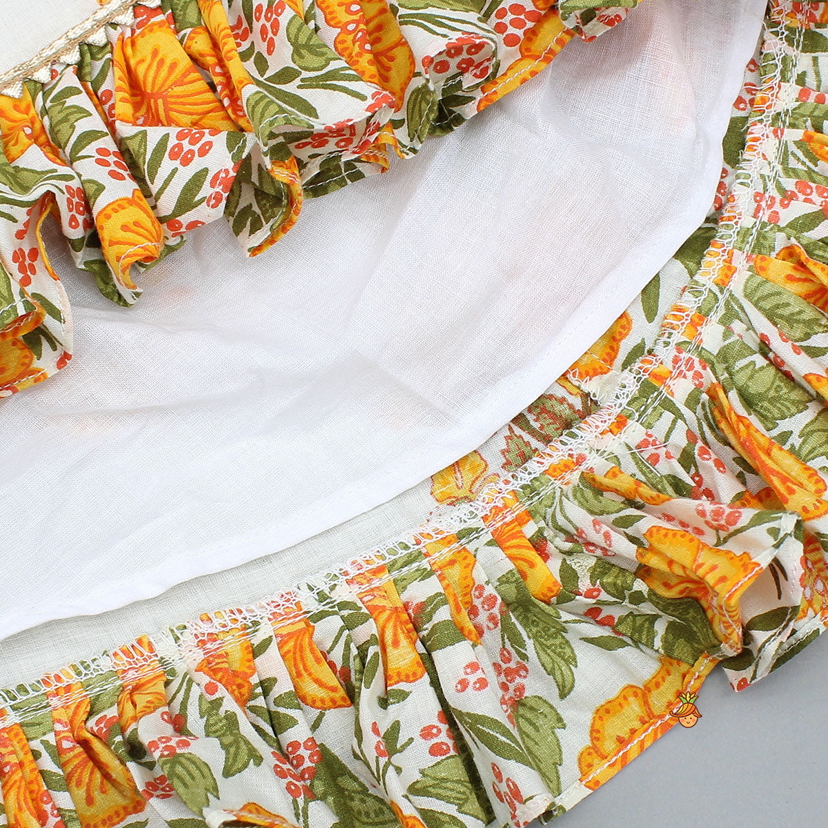 Checks Gota Work Yoke Top And Floral Printed Lehenga With Matching Dupatta