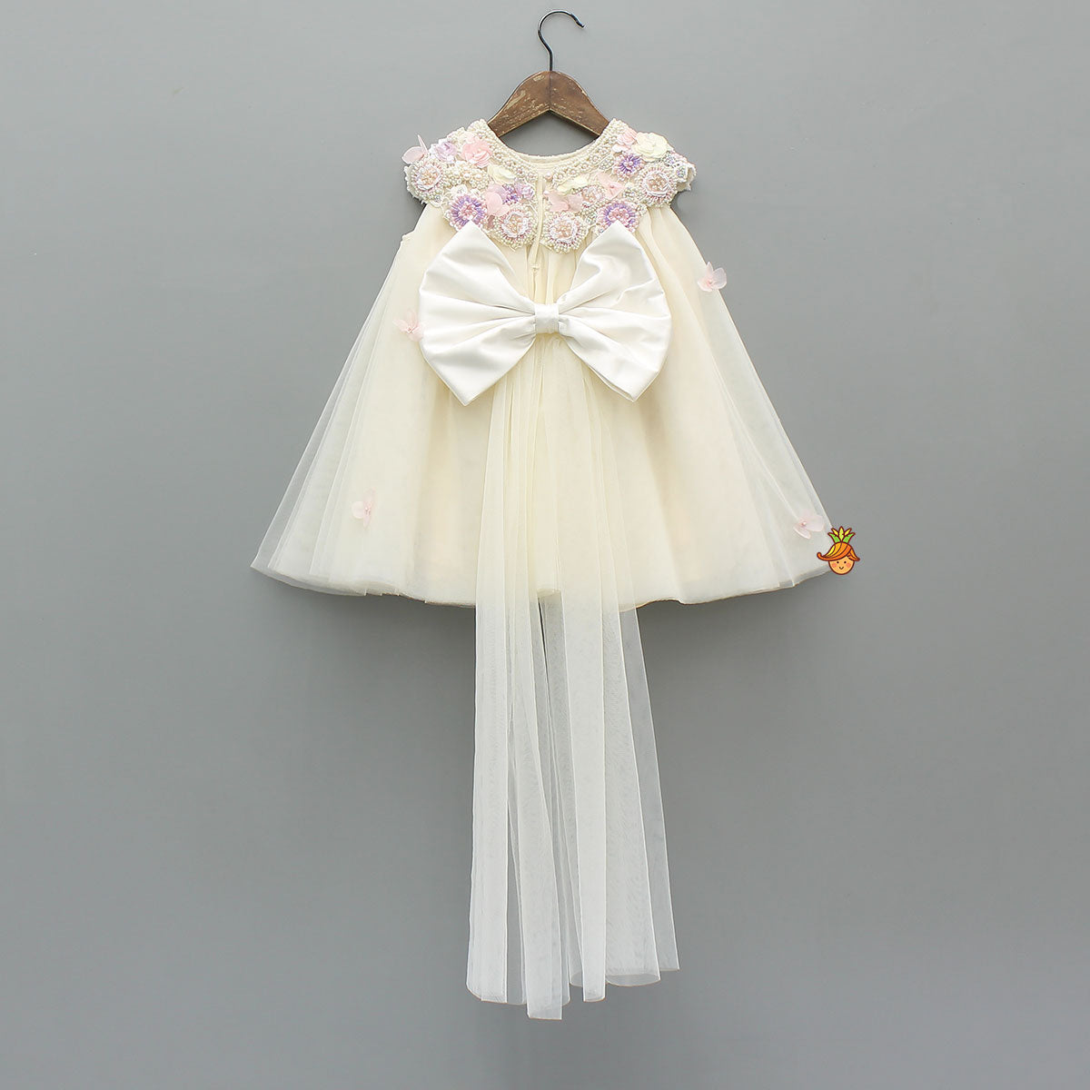 Pre Order: Yoke Embellished Flared Dress With Headband And Matching Booties With Mittens