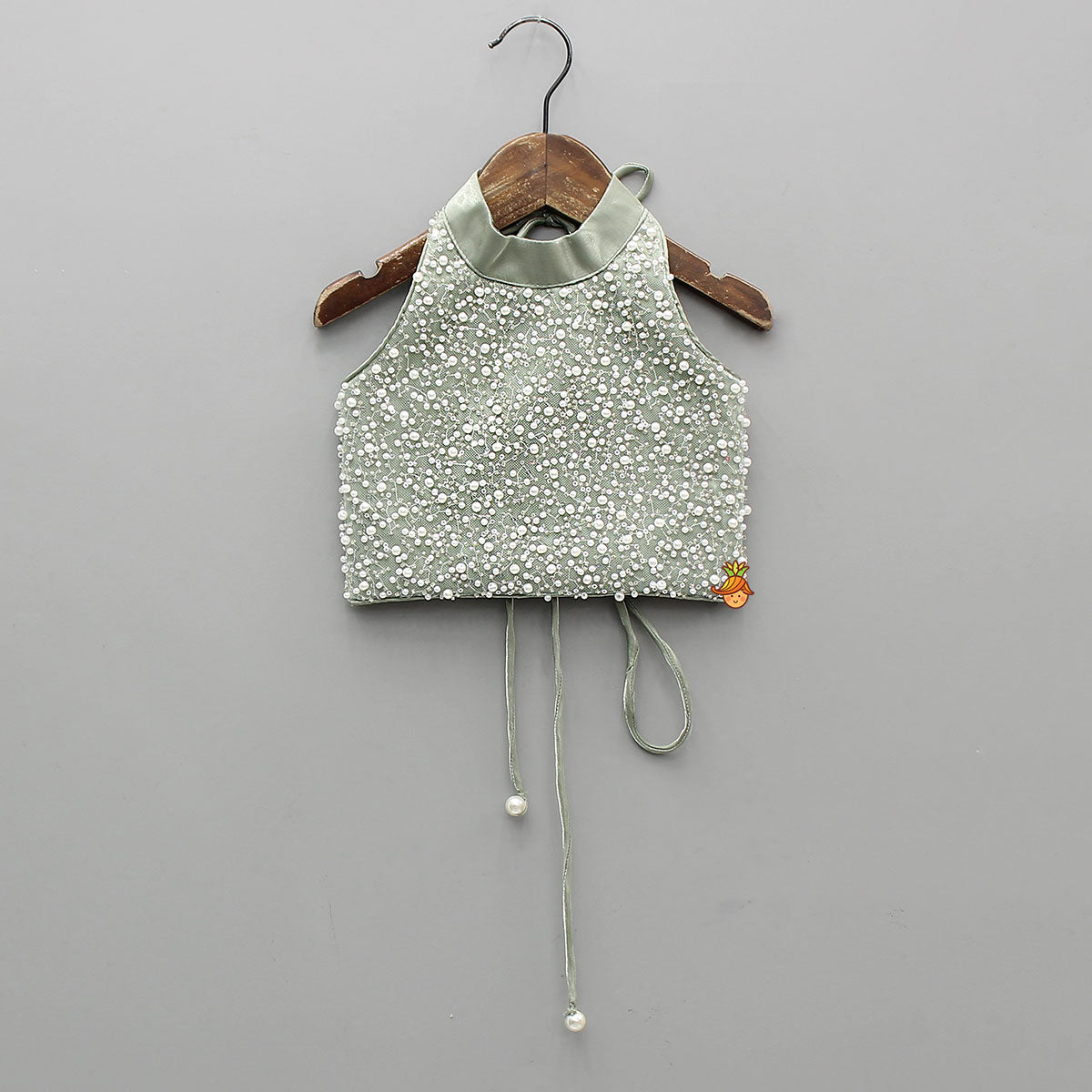 Pre Order: Gorgeous Open-Back Top And Crushed Lehenga With Wrist Cuff