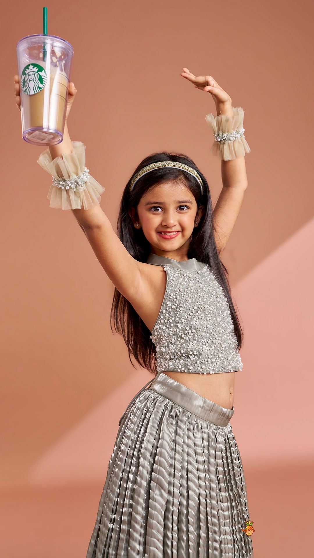 Pre Order: Gorgeous Open-Back Top And Crushed Lehenga With Wrist Cuff