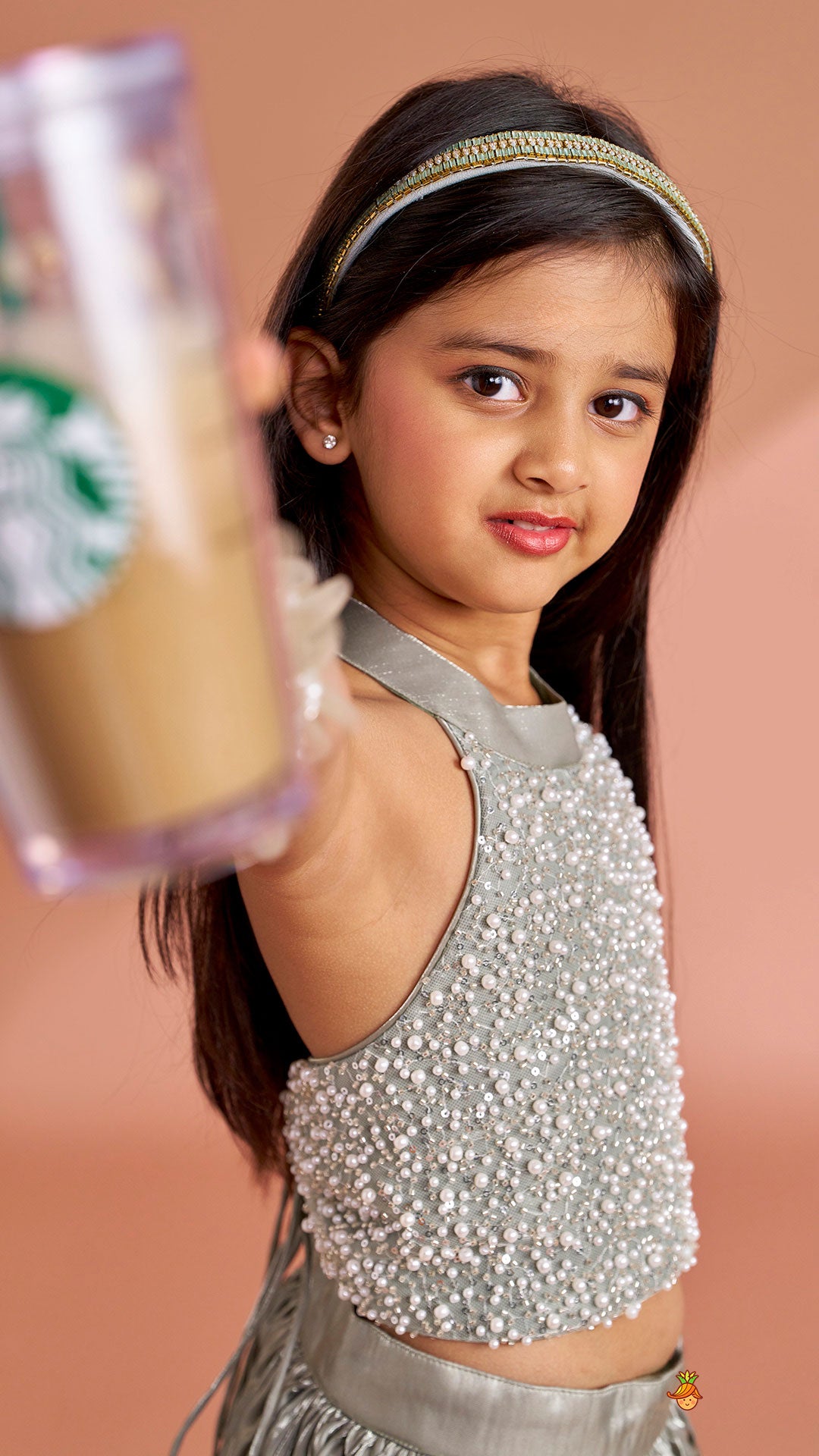 Pre Order: Gorgeous Open-Back Top And Crushed Lehenga With Wrist Cuff