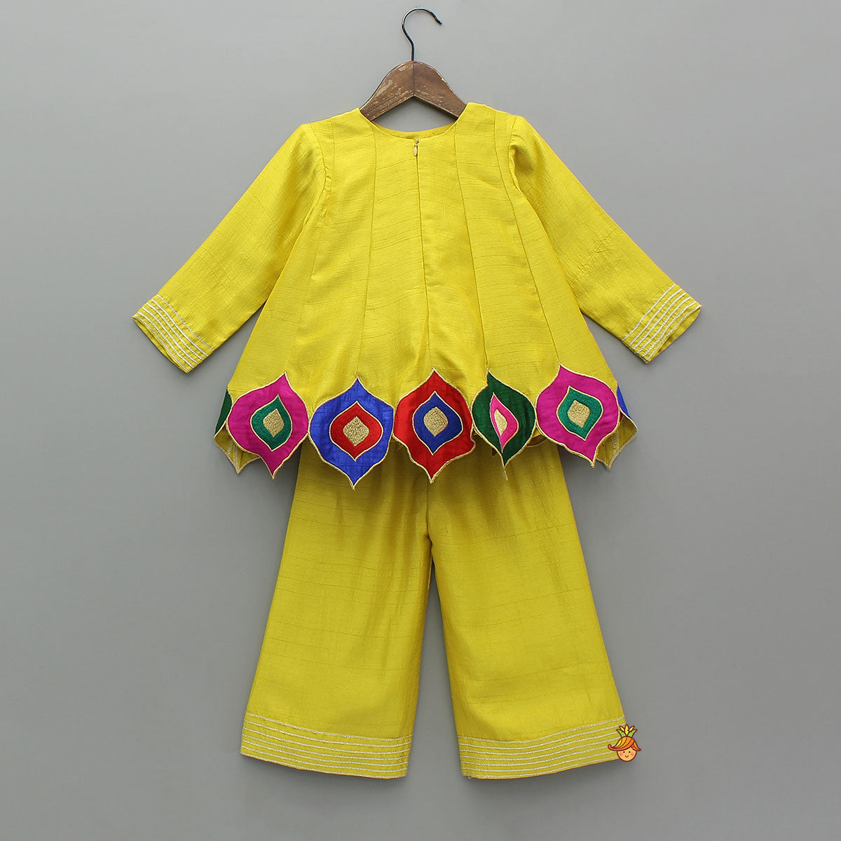 Pre Order: Contrast Hem Flared Top And Palazzo With Matching Dupatta