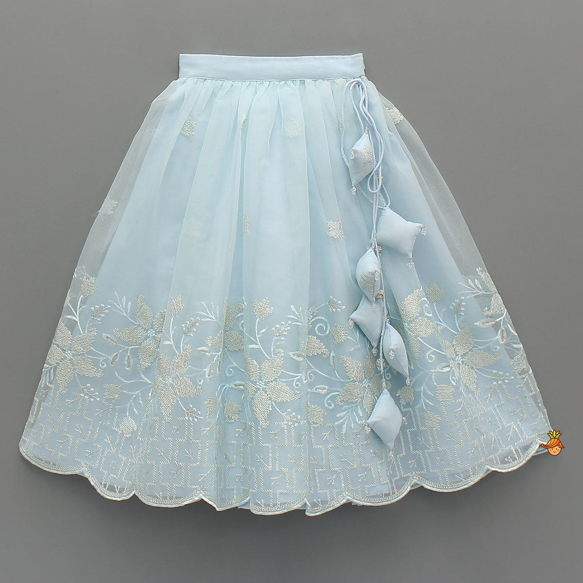 Pre Order: Organza Crop Top And Lehenga With Bow Hair Clip