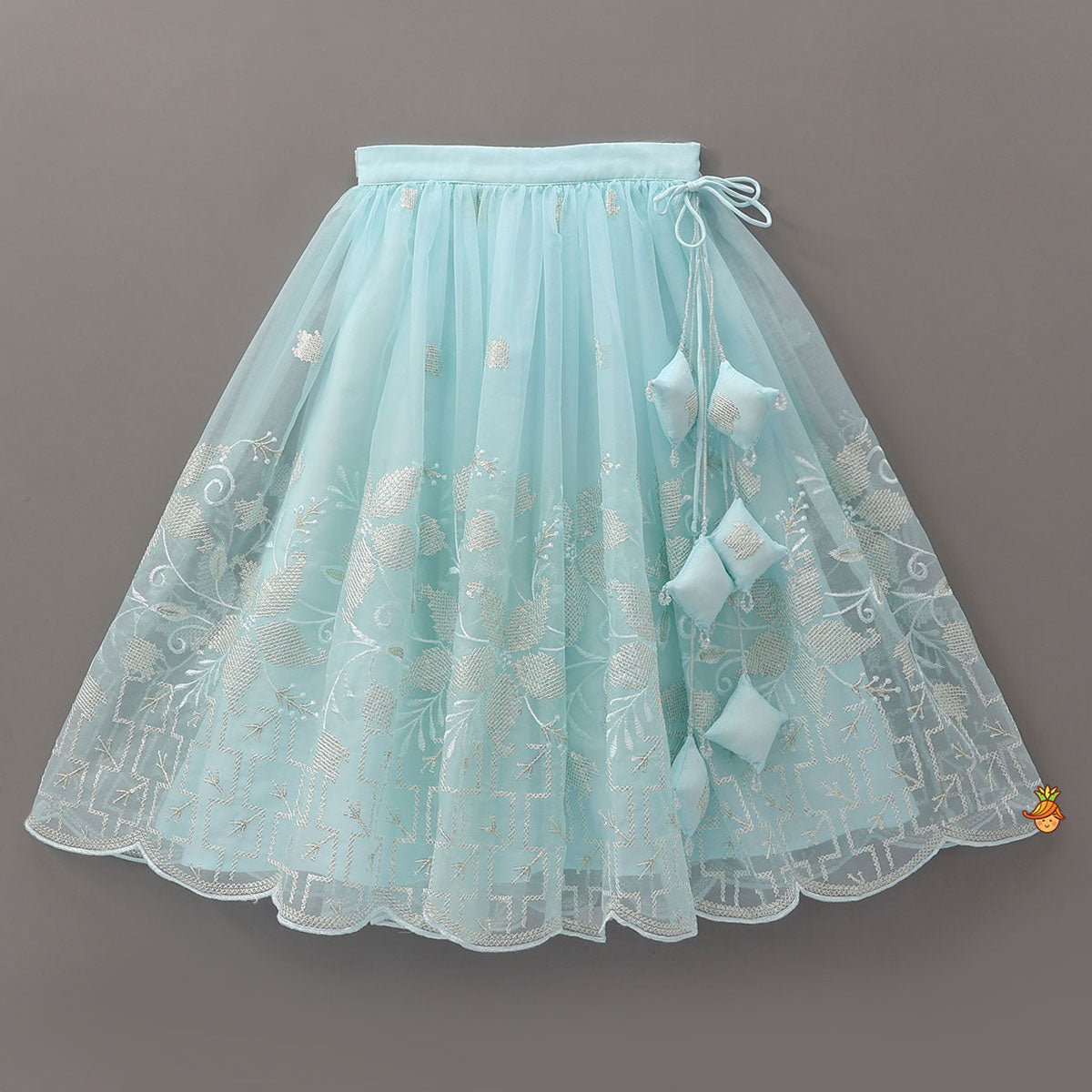 Pre Order: Organza Crop Top And Lehenga With Bow Hair Clip