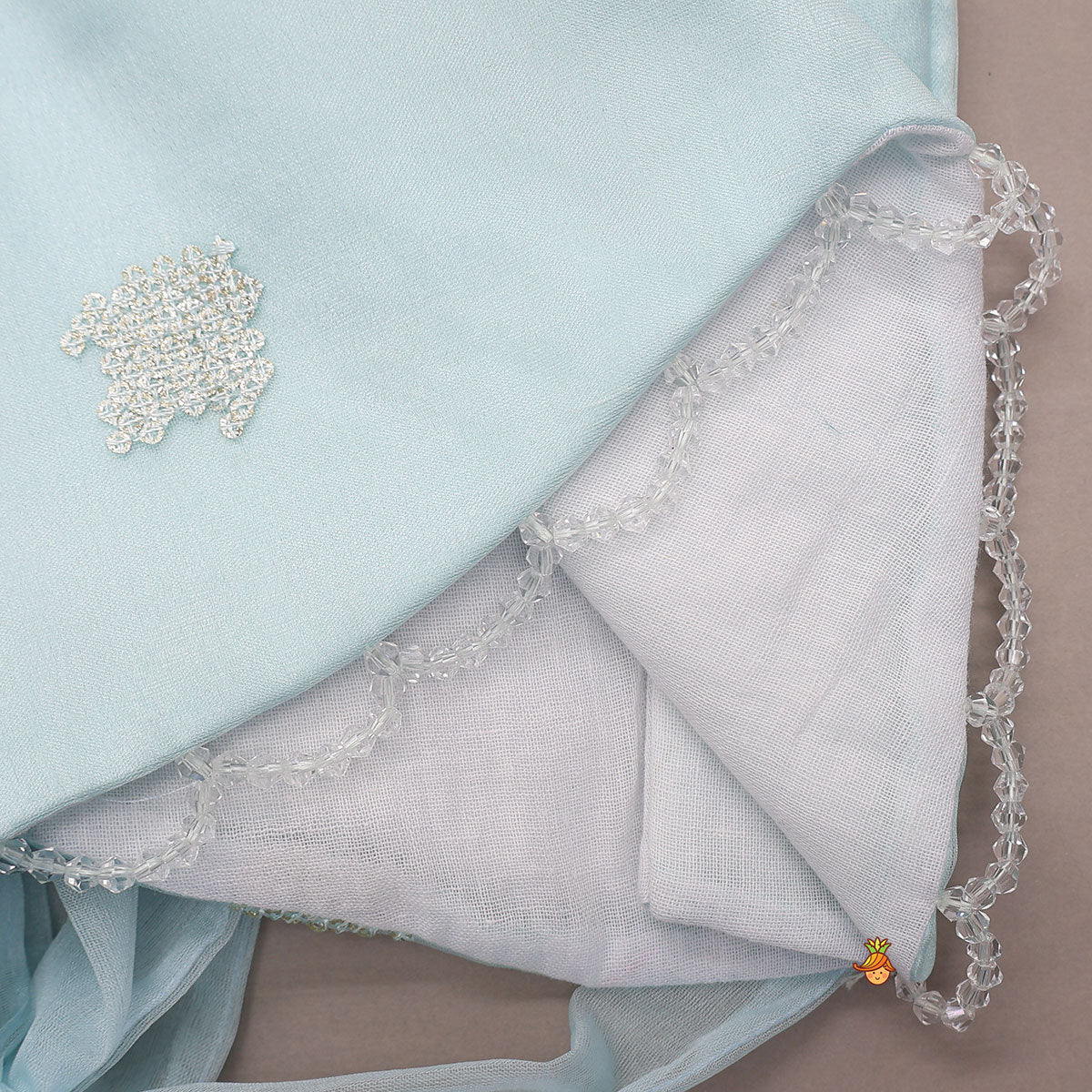 Pre Order: Organza Crop Top And Lehenga With Bow Hair Clip