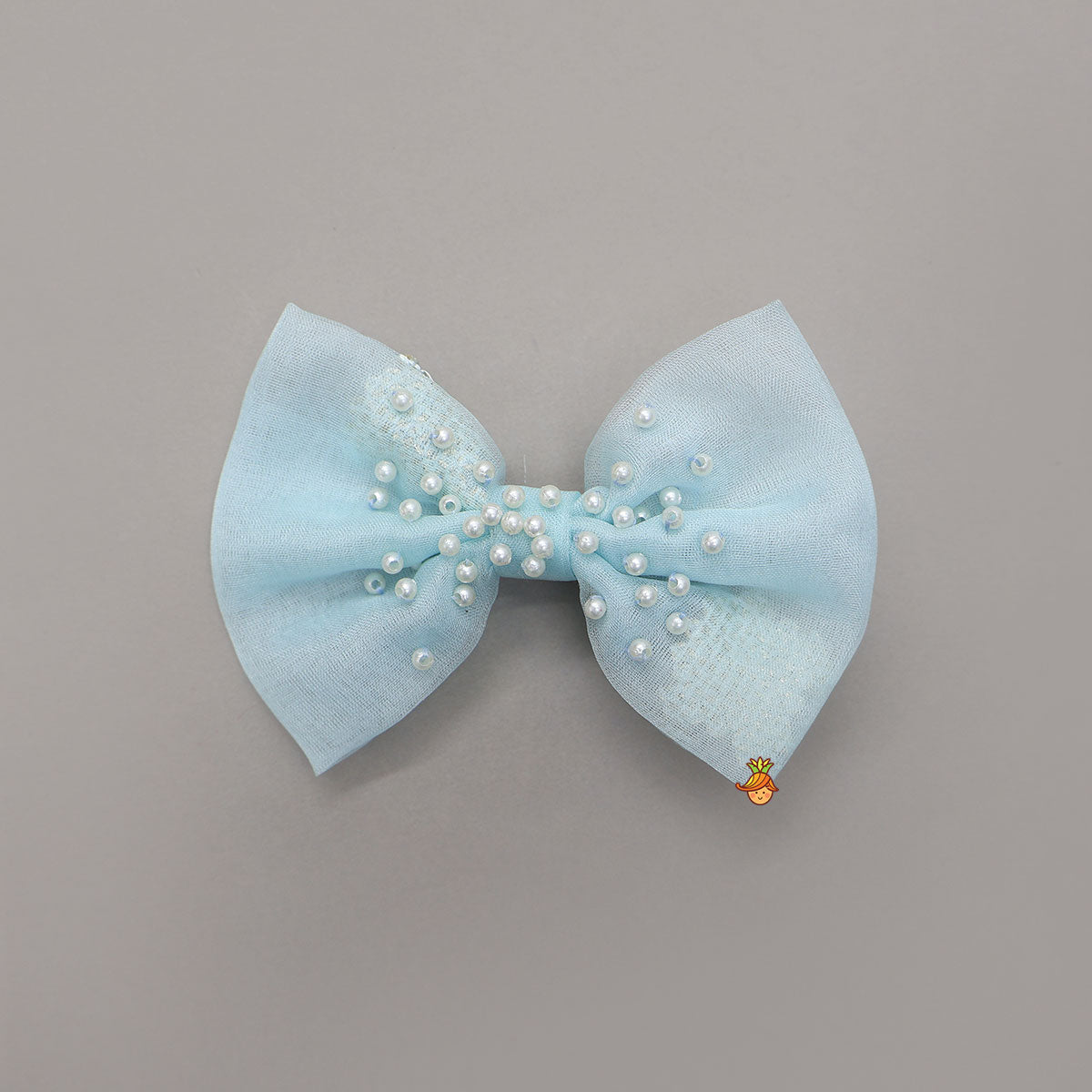 Pre Order: Organza Crop Top And Lehenga With Bow Hair Clip