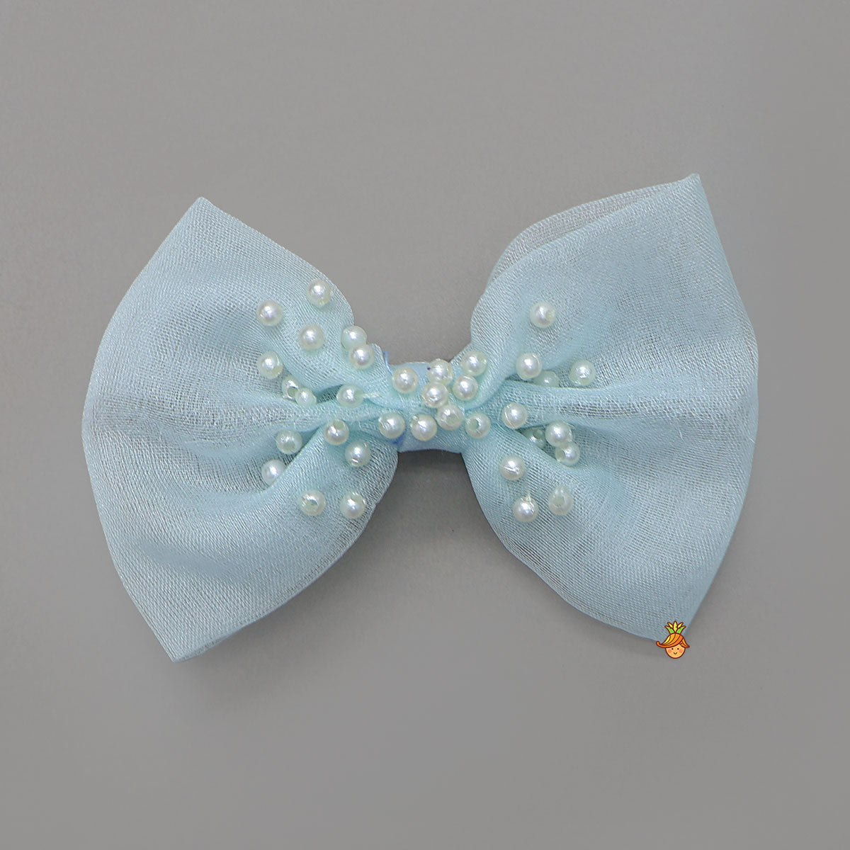 Pre Order: Organza Crop Top And Lehenga With Bow Hair Clip